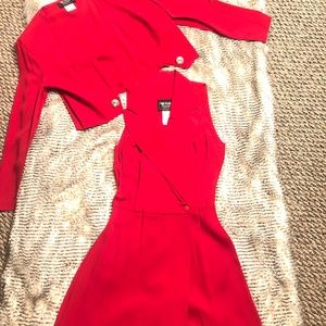 Red crepe “skort” jumpsuit with jacket